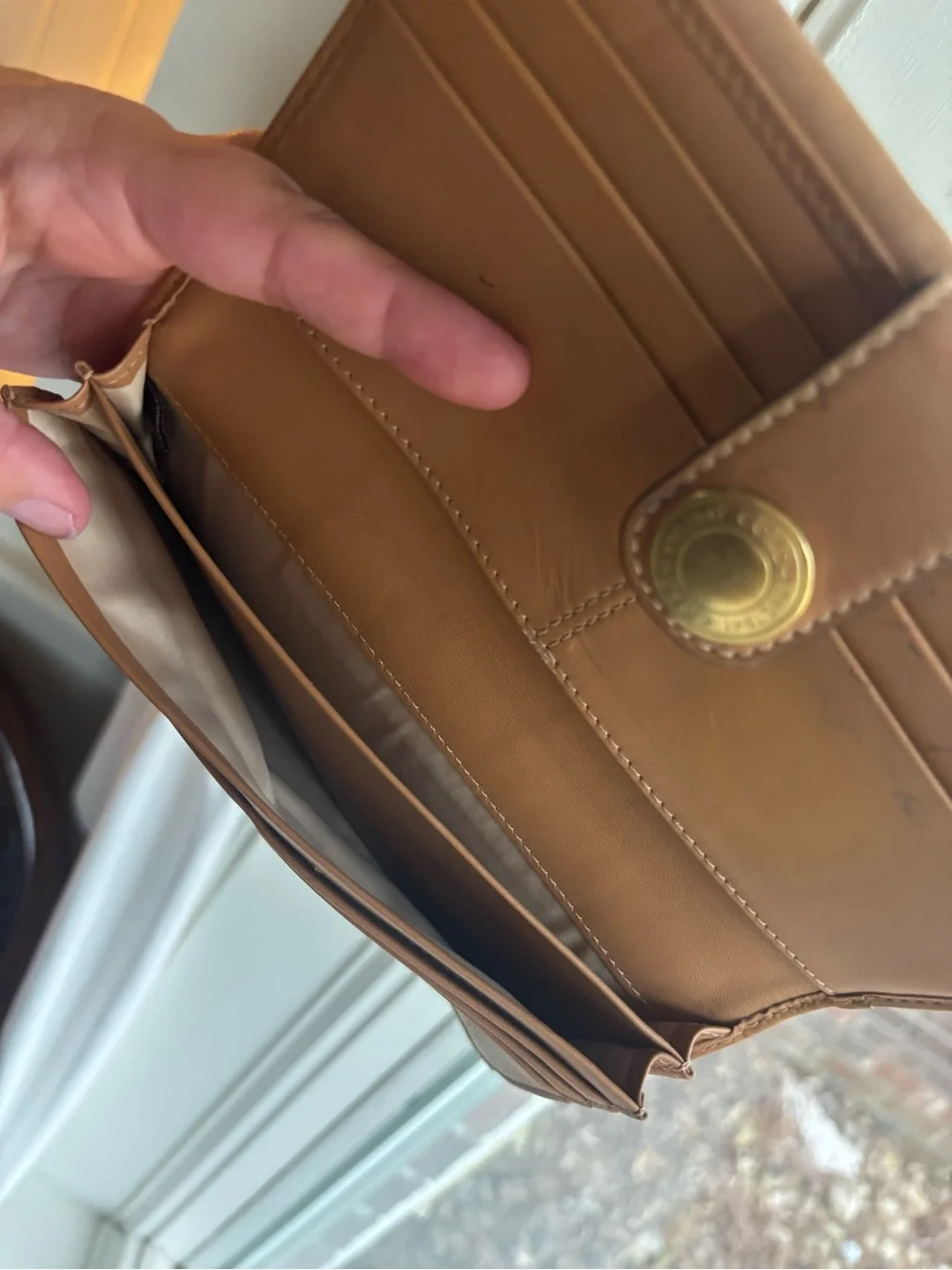 Coach Signature C Stripe Bifold Wallet Tan Leather & Brown Canvas Check Wallet